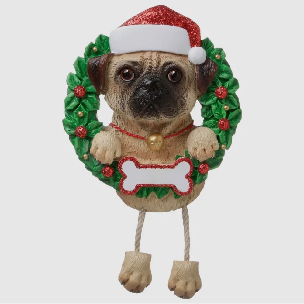 PUG ORNAMENT IN WREATH!!